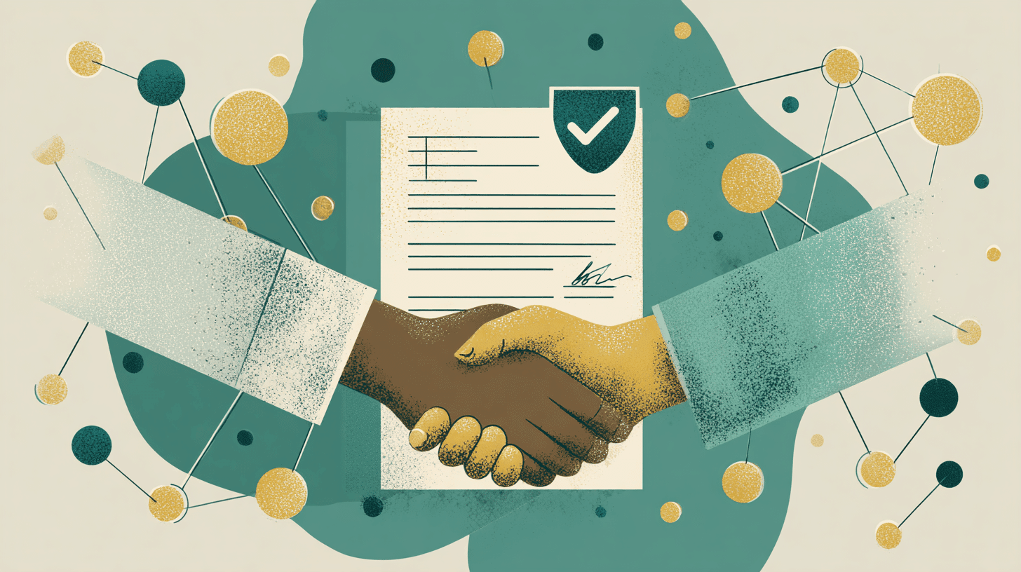 رسم توضيحي بأسلوب فني حديث يظهر عملية التدقيق القانوني (Due Diligence)، حيث يقوم شخصيات بفحص مستندات وبيانات شركة باستخدام عدسة مكبرة، بألوان هوية تعكس الثقة والاحترافية.